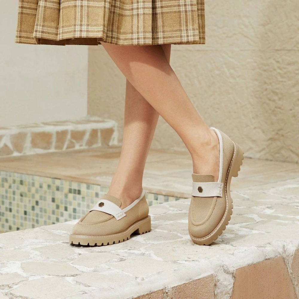 VIVAIA Francesca Nude Peach Ivory Platform Loafers EU 39 US 8 NEW